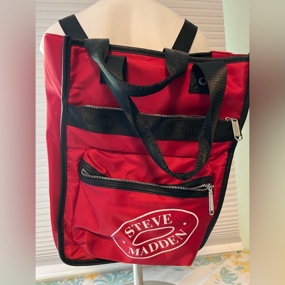 Steve Madden Red and Black Backpack/Tote